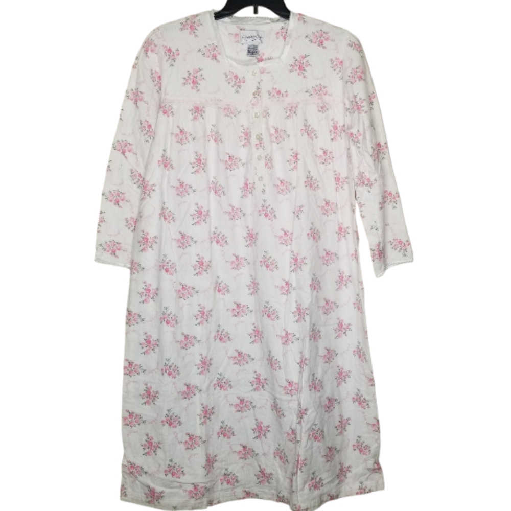 Vintage Courtney Cole Womens Sleepwear Pink Floral‎ Flannel Nightgown Size M